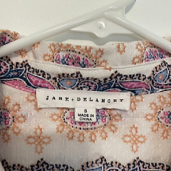 JANE AND DELANCEY White Navy Geometric Striped Pintuck Pleated Button Down Tunic - Picture 5 of 12